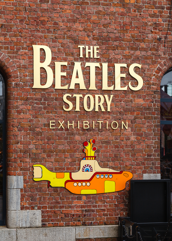 Liverpool, England - May 25, 2015: The entrance to the The Beatles Story. The exhibition at The Albert Dock in Liverpool is dedicated to the 1960s rock band The Beatles.